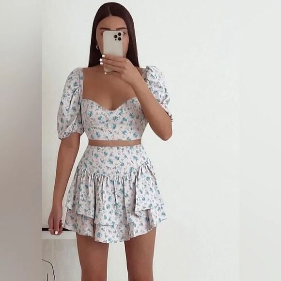 ZARA FLORAL SATIN EFFECT RUFFLED SKIRT - Picture 13 of 15